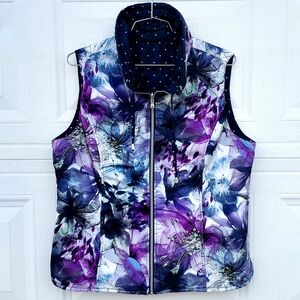 Floral Purple and Blue Puffer Vest